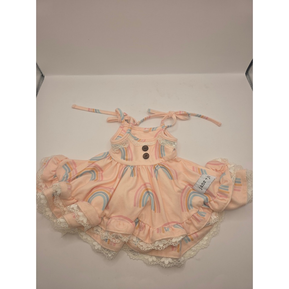 Jane + Jo 18" Doll Dress Peach Pastel Rainbow Lace Trim Ruffle Tie Strap p